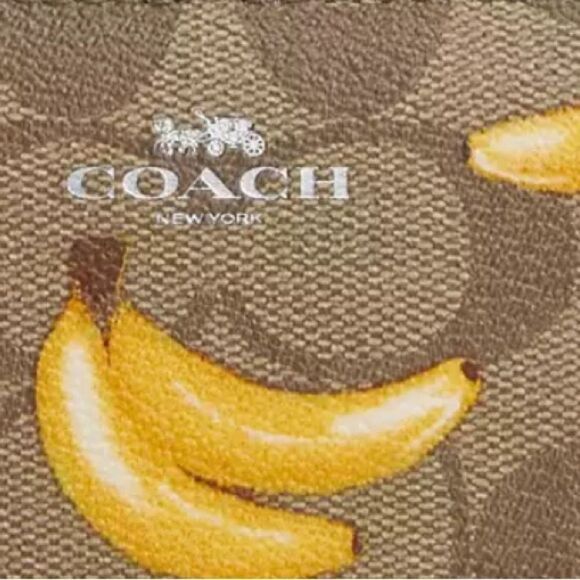 Limited Corner Zip Wristlet Signature Canvas With Banana Print Bag Purse Wallet - Picture 10 of 10